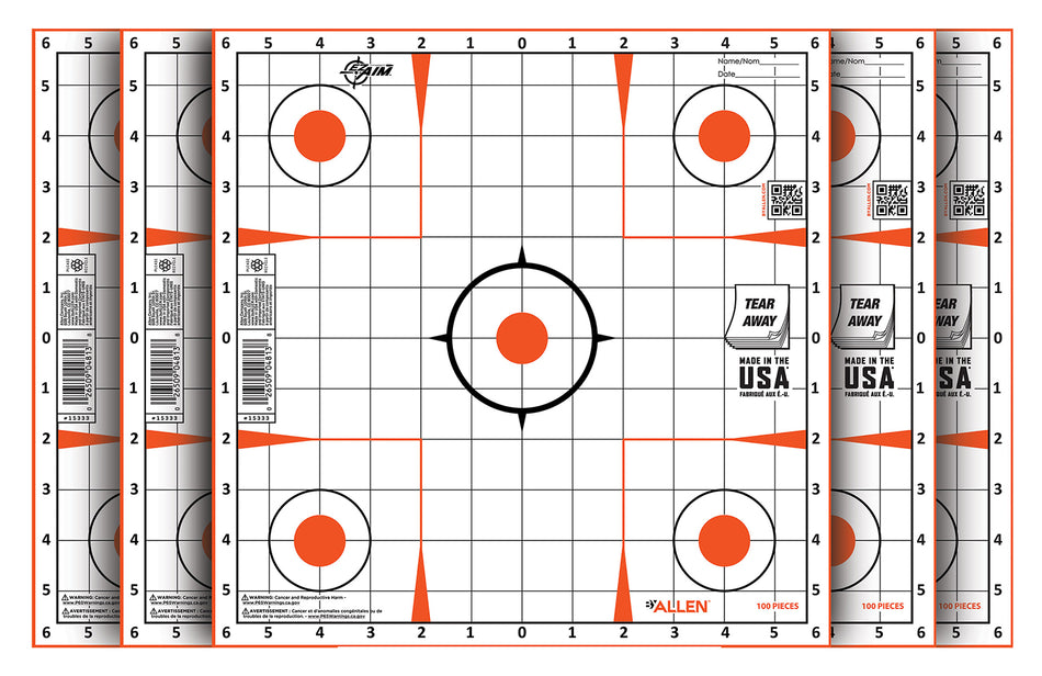 EZ-Aim 15333100 Peel-and-Stick Sight Grid Paper Target, 12"x12", 100-Count