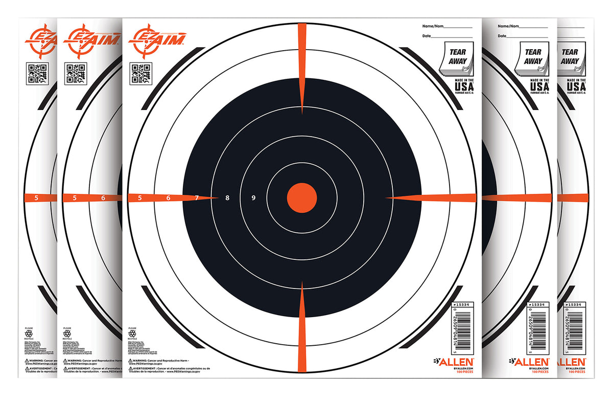 EZ-Aim Bullseye Paper Range Targets, Hanging, 12"x12", 100 Per Pack