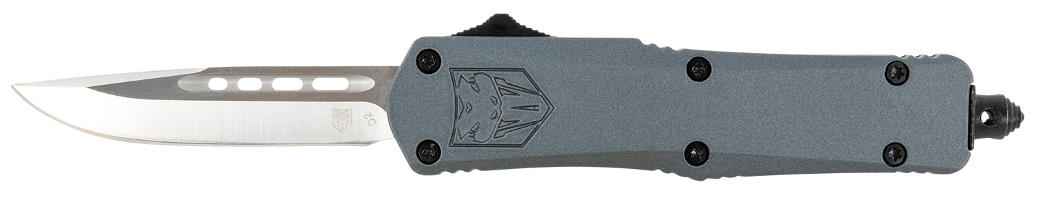 CobraTec Knives FS-3 Small OTF 2.75" Drop Point D2 Steel Gray Aluminum Handle Glass Breaker
