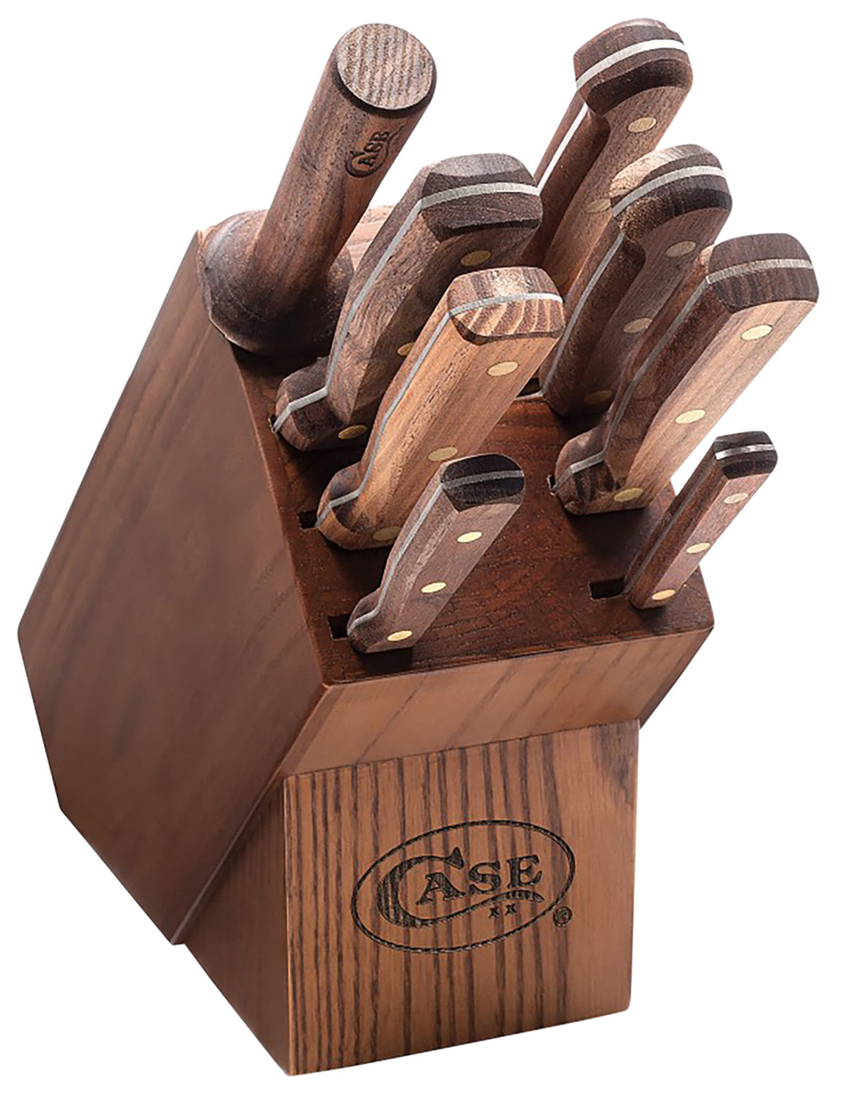 Case 10249 Household Cutlery Set 9 Piece Plain/Serrated Tru-Sharp SS Blades Walnut Handle with Hardwood Storage Block
