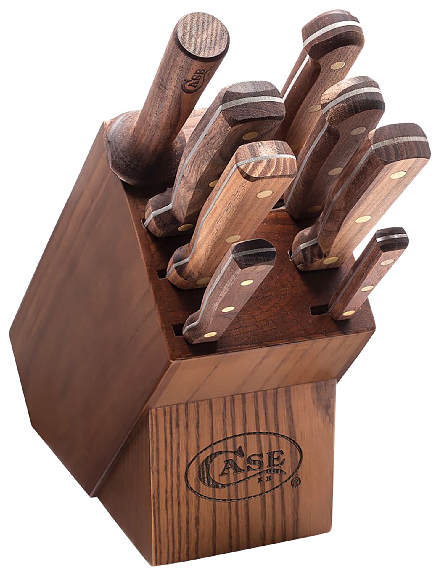 Case 10249 Household Cutlery Set 9 Piece Plain/Serrated Tru-Sharp SS Blades Walnut Handle with Hardwood Storage Block