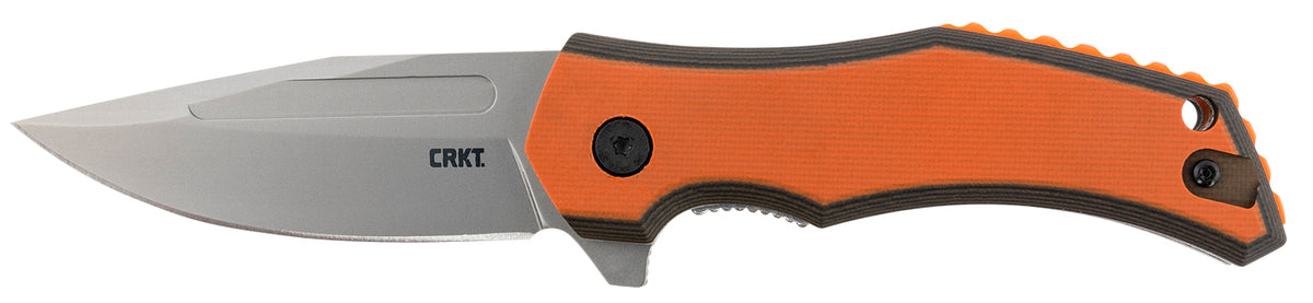 CRKT 2372 Fawkes 2.74in Folding Clip Point Plain Bead Blasted 4116 Stainless Blade Black and Orange G10 Handle with Clip