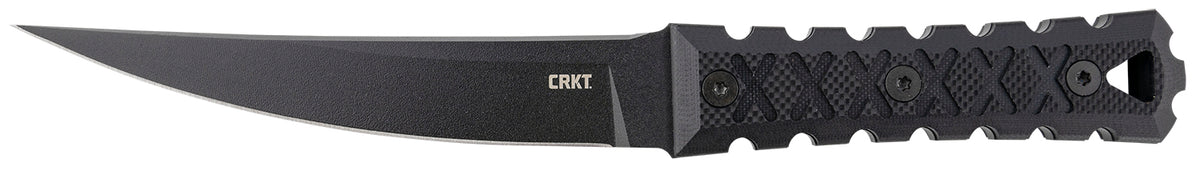 CRKT 2927 HZ6 6.50" Fixed Plain SK-5 Steel Blade Black Matte Anti-Rust Coating G10 Handle with Carved X Pattern and Sheath