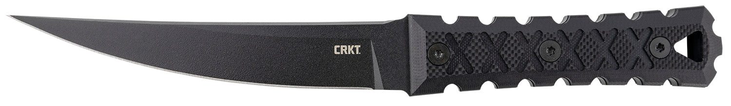 CRKT 2927 HZ6 6.50" Fixed Plain SK-5 Steel Blade Black Matte Anti-Rust Coating G10 Handle with Carved X Pattern and Sheath