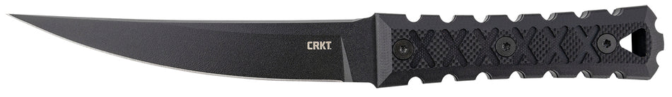 CRKT 2927 HZ6 6.50" Fixed Plain SK-5 Steel Blade Black Matte Anti-Rust Coating G10 Handle with Carved X Pattern and Sheath