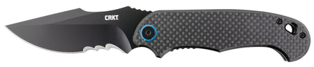 CRKT 7920K P.S.D. 3.63" Folding Recurve Serrated 4116 Stainless Black EDP Blade G10 Carbon Fiber Handle Blue Accent Clip