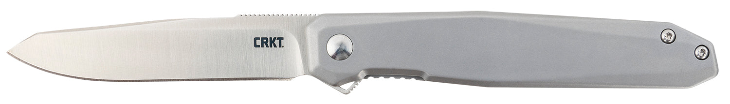 CRKT K230XXP Facet 3.37" Folding Plain Satin D2 Steel Blade Stainless Handle Assisted Opening IKBS Frame Lock