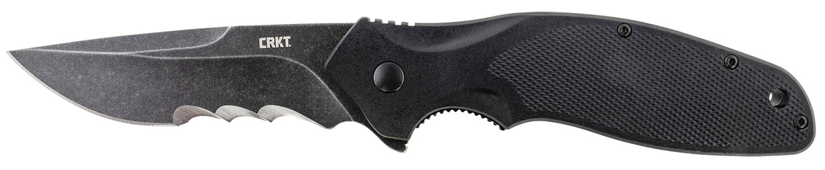 CRKT K800KKP Shenanigan 3.35" Folding Serrated Black Stonewashed 4116 Stainless Blade Black GRN Handle IKBS with Clip