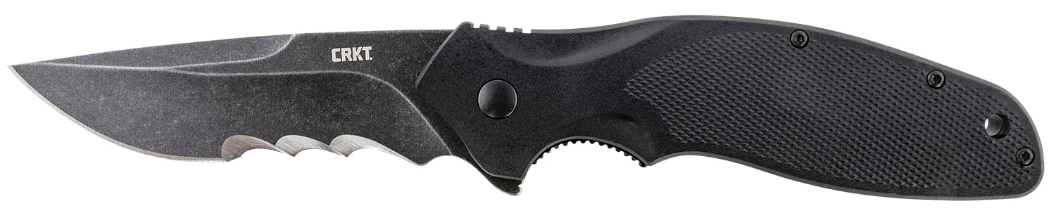 CRKT K800KKP Shenanigan 3.35" Folding Serrated Black Stonewashed 4116 Stainless Blade Black GRN Handle IKBS with Clip