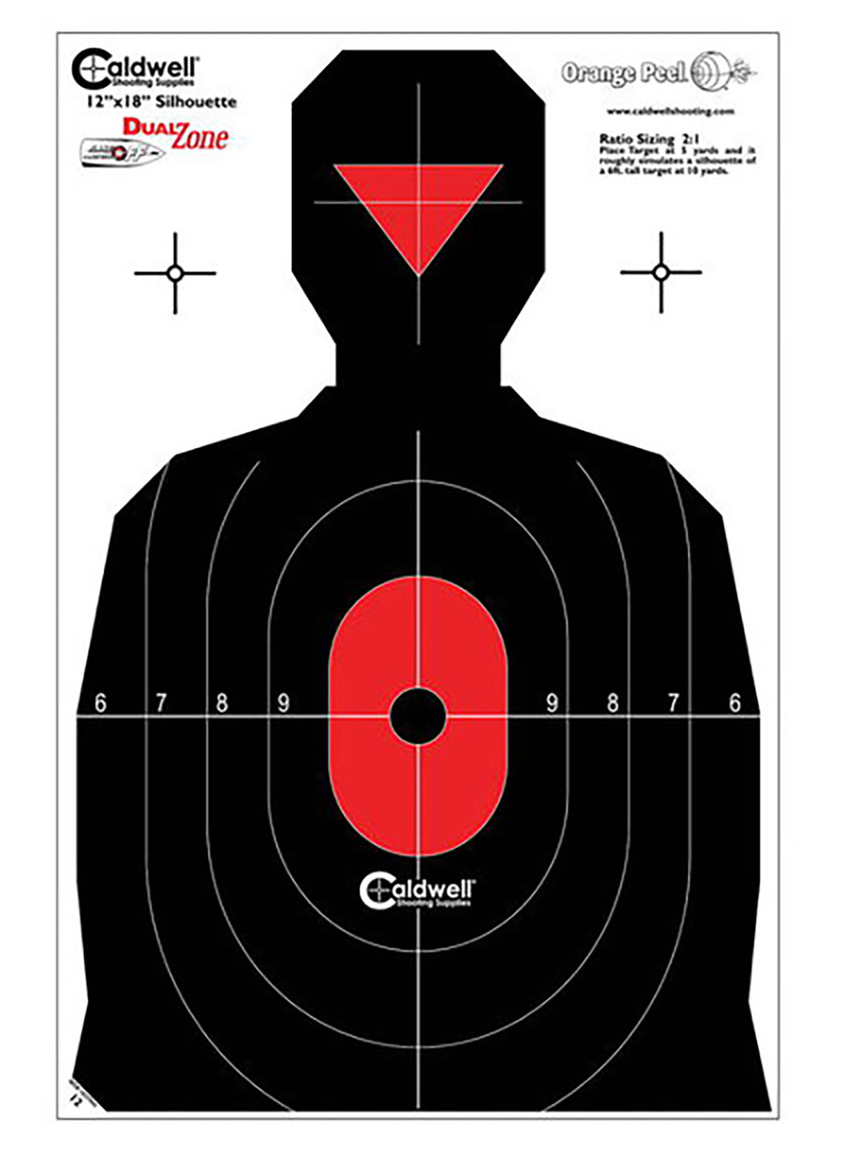Caldwell 1175523 Dual Zone Silhouette Flake-Off Paper Targets 8 Count Black and Red