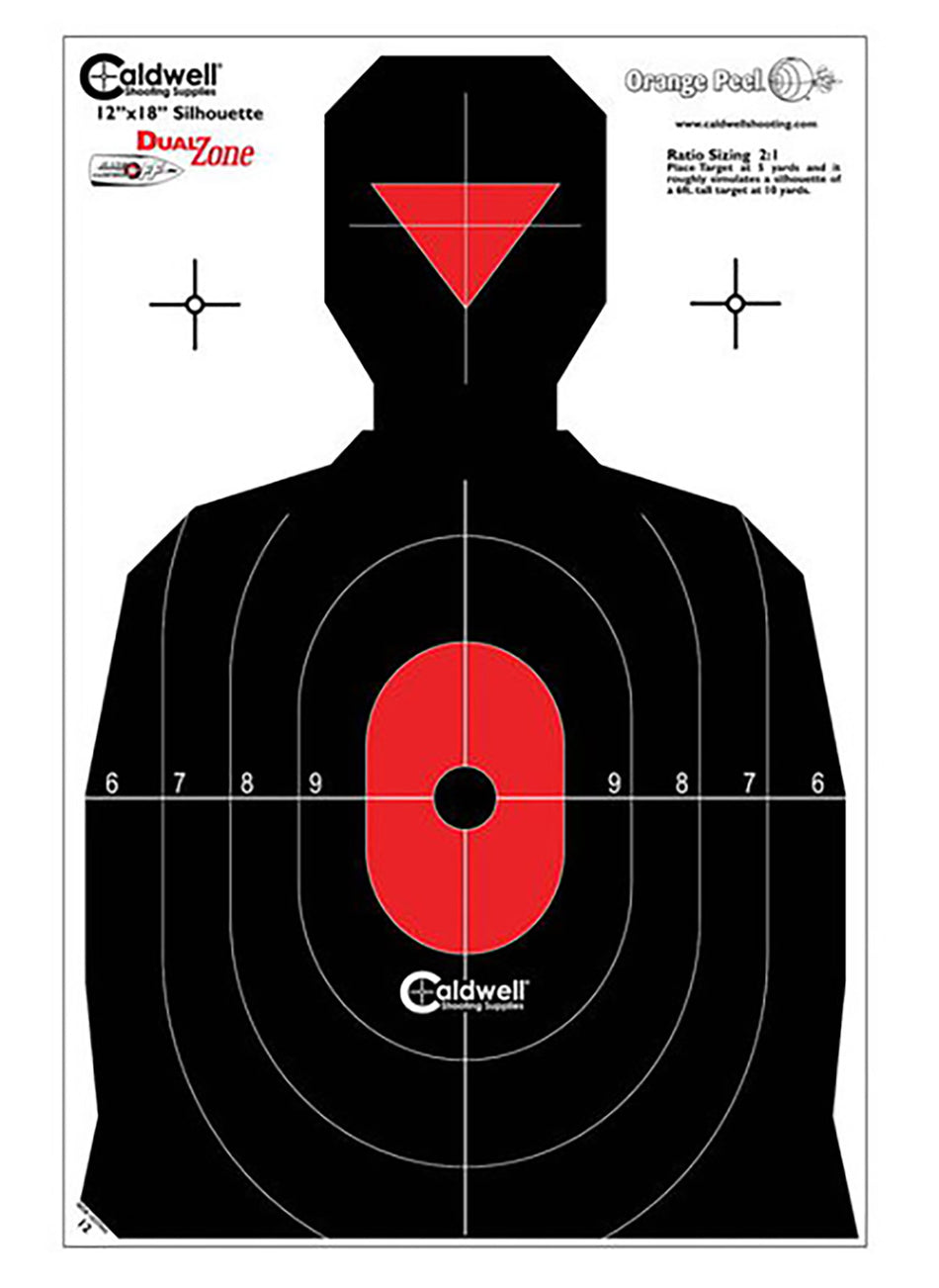 Caldwell 1175523 Dual Zone Silhouette Flake-Off Paper Targets 8 Count Black and Red