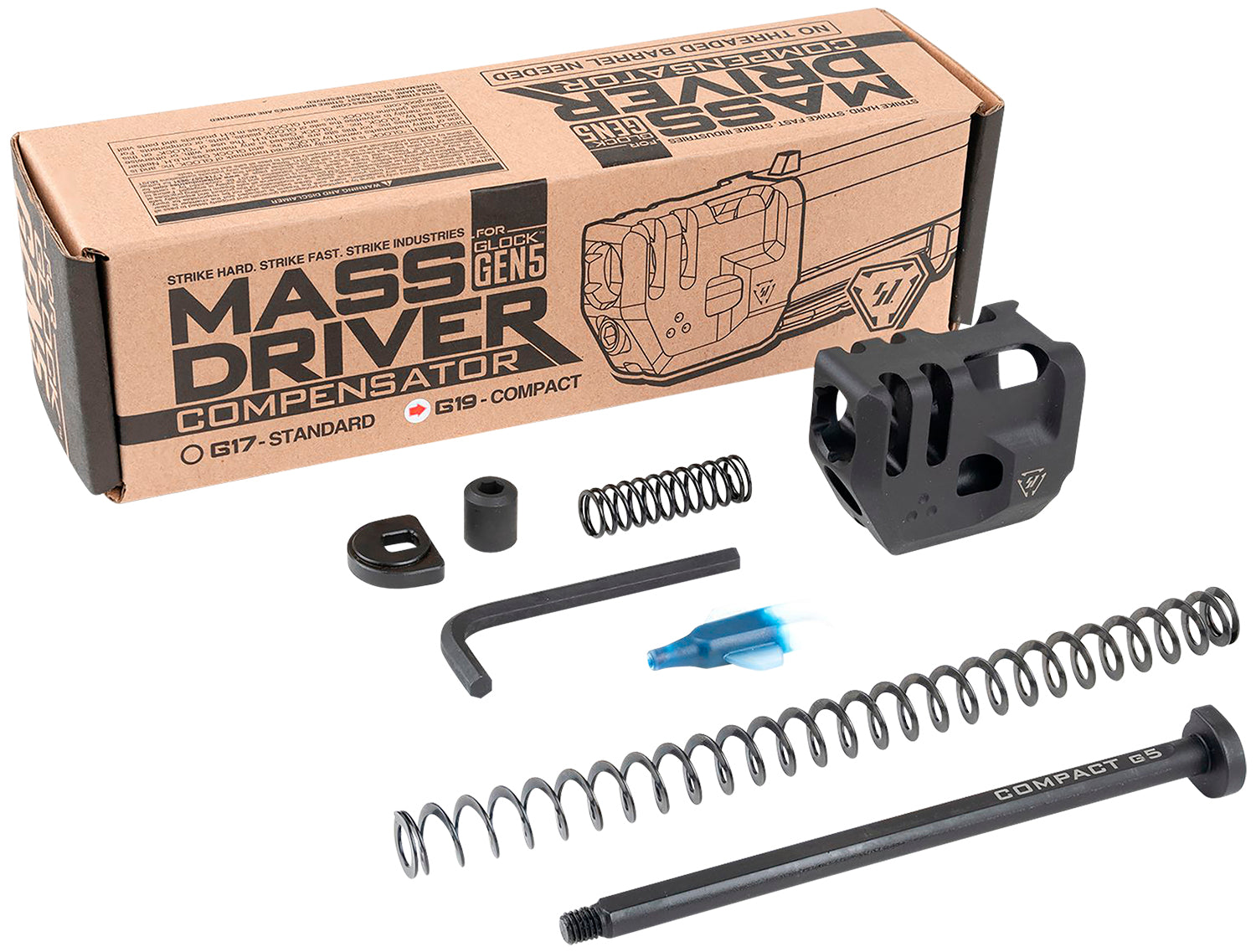Strike Industries Black Mass Driver Compensator Recoil Reduction System for Glock 19 Gen 5