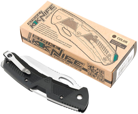 Strike Industries K1BK 3.51" Folding Plain Drop Point AUS-8A SS Blade Black Impact Polymer Handle Pocket Clip