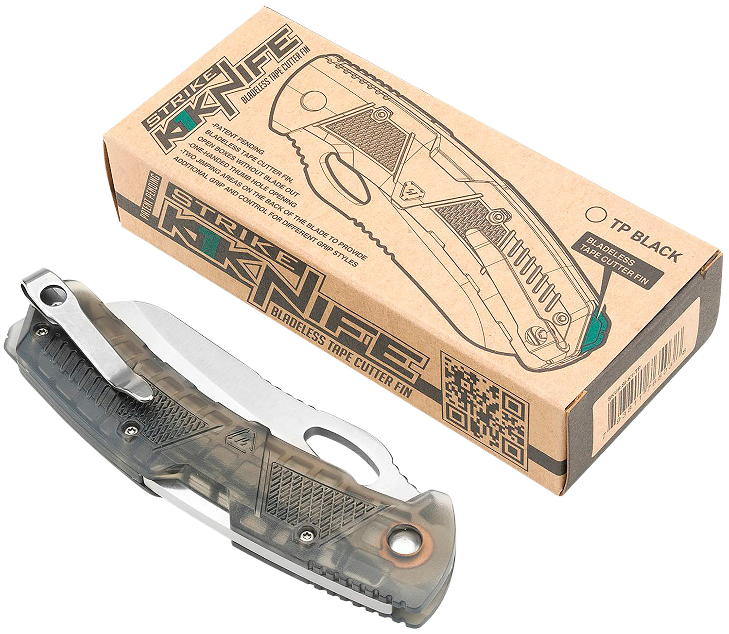 Strike Industries K1TP K1 3.51" Folding Pocket Knife AUS-8A SS Plain Edge Blade Smoke SI Polymer Handle Pocket Clip