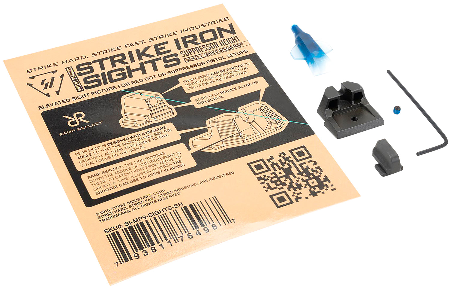 Strike Industries MP9SIGHTSSH S&W M&P Suppressor Height Steel Iron Sight Set