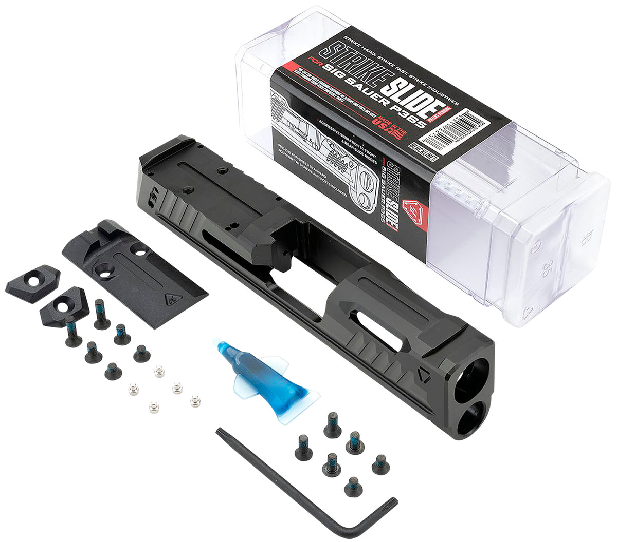 Strike Industries Black 17-4 Stainless Steel Ported Optics-Ready Replacement Slide for Sig P365