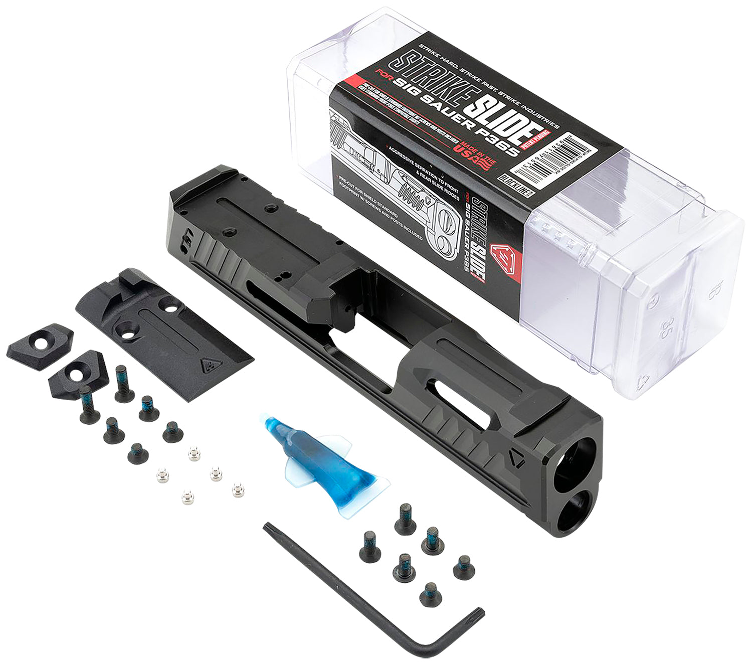 Strike Industries Black 17-4 Stainless Steel Ported Optics-Ready Replacement Slide for Sig P365