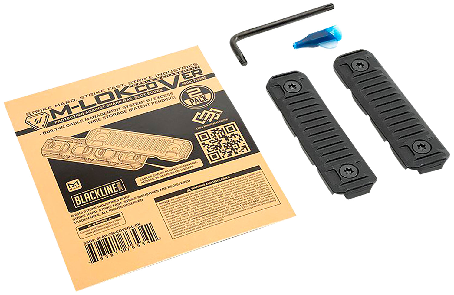 Strike Industries Long M-LOK Cable Management Cover Black Polymer 3.14" with Wire Routing