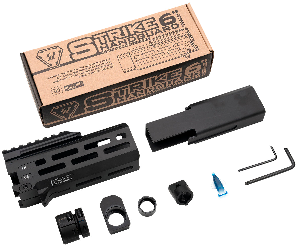 Strike Industries Strike 6 M-LOK Handguard & Faux Suppressor for CZ Scorpion EVO – Black
