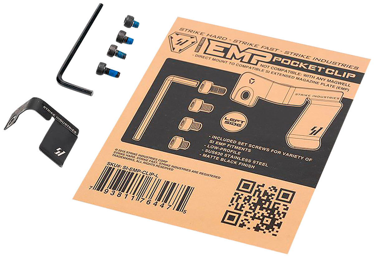 Strike Industries EMPCLIPL Left Hand Pistol Mag Pocket Clip for EMP Extension Black Stainless Steel