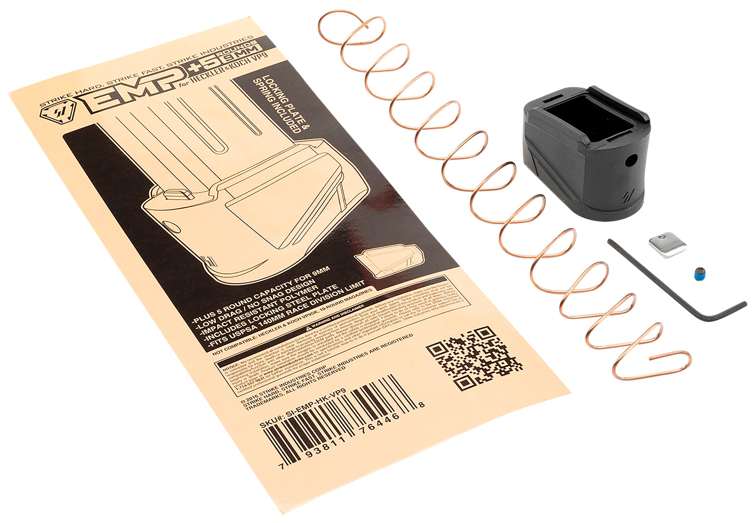 Strike Industries EMPHKVP9 +5rd Magazine Extension Plate for HK VP9, Black Polymer