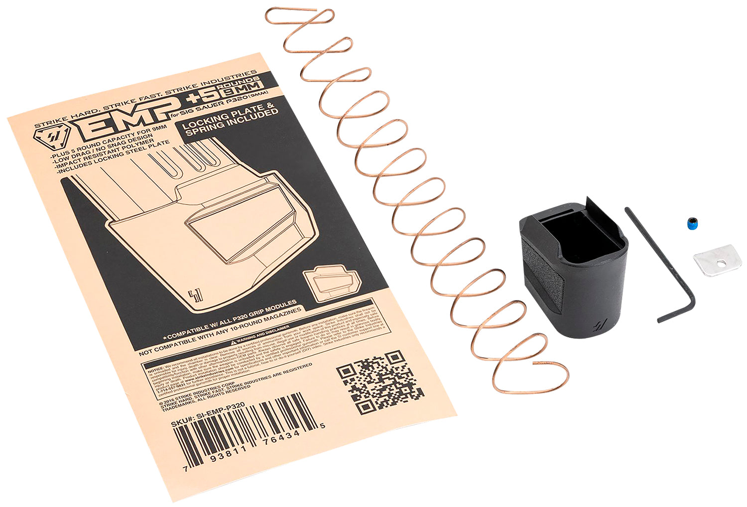 Strike Industries EMPP320 +5rd Magazine Extension Plate for SIG SAUER P320, 9mm Black Polymer