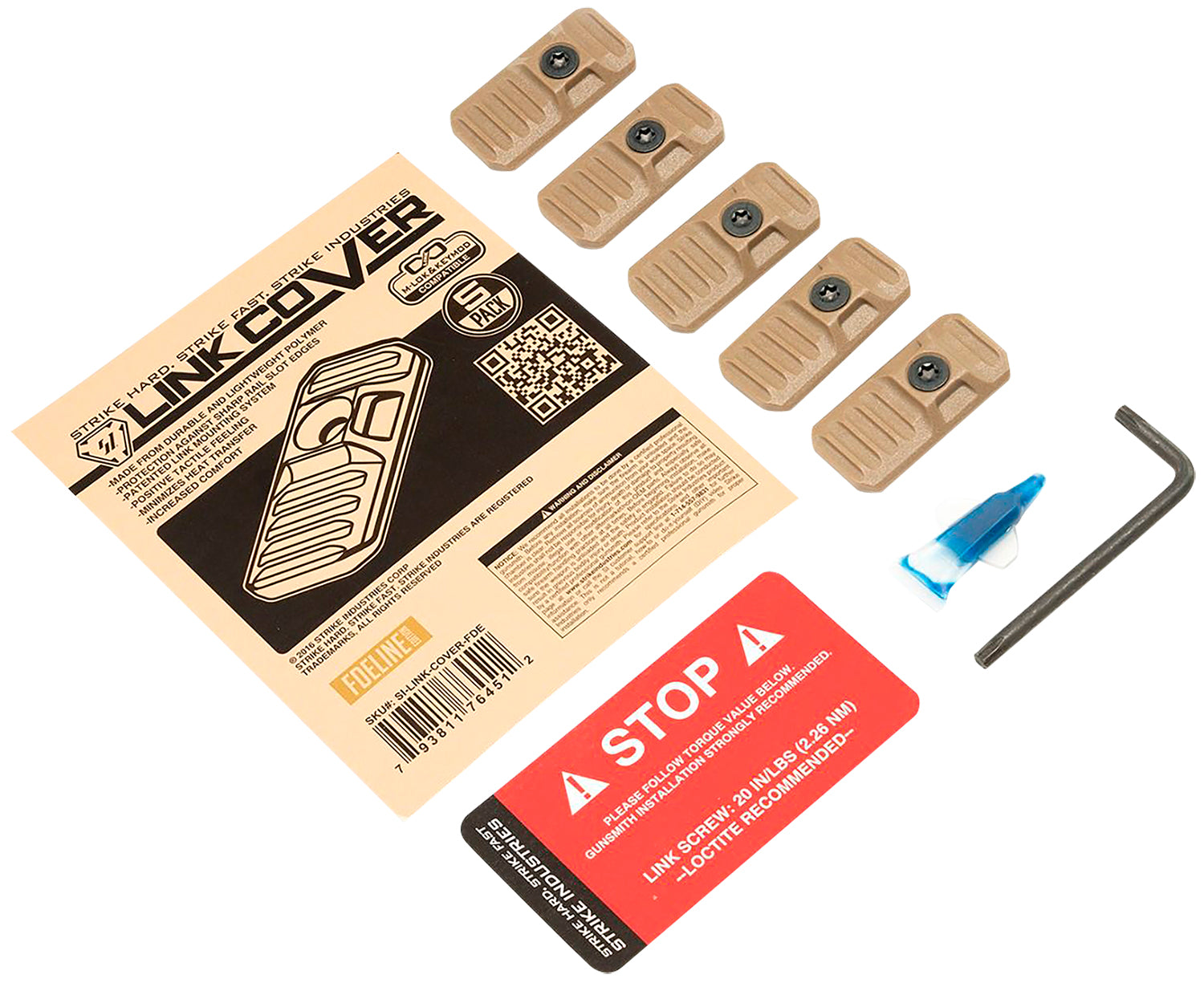 Strike Industries FDE Polymer LINK Slot Covers for M-LOK and Keymod Rails Pack of 5