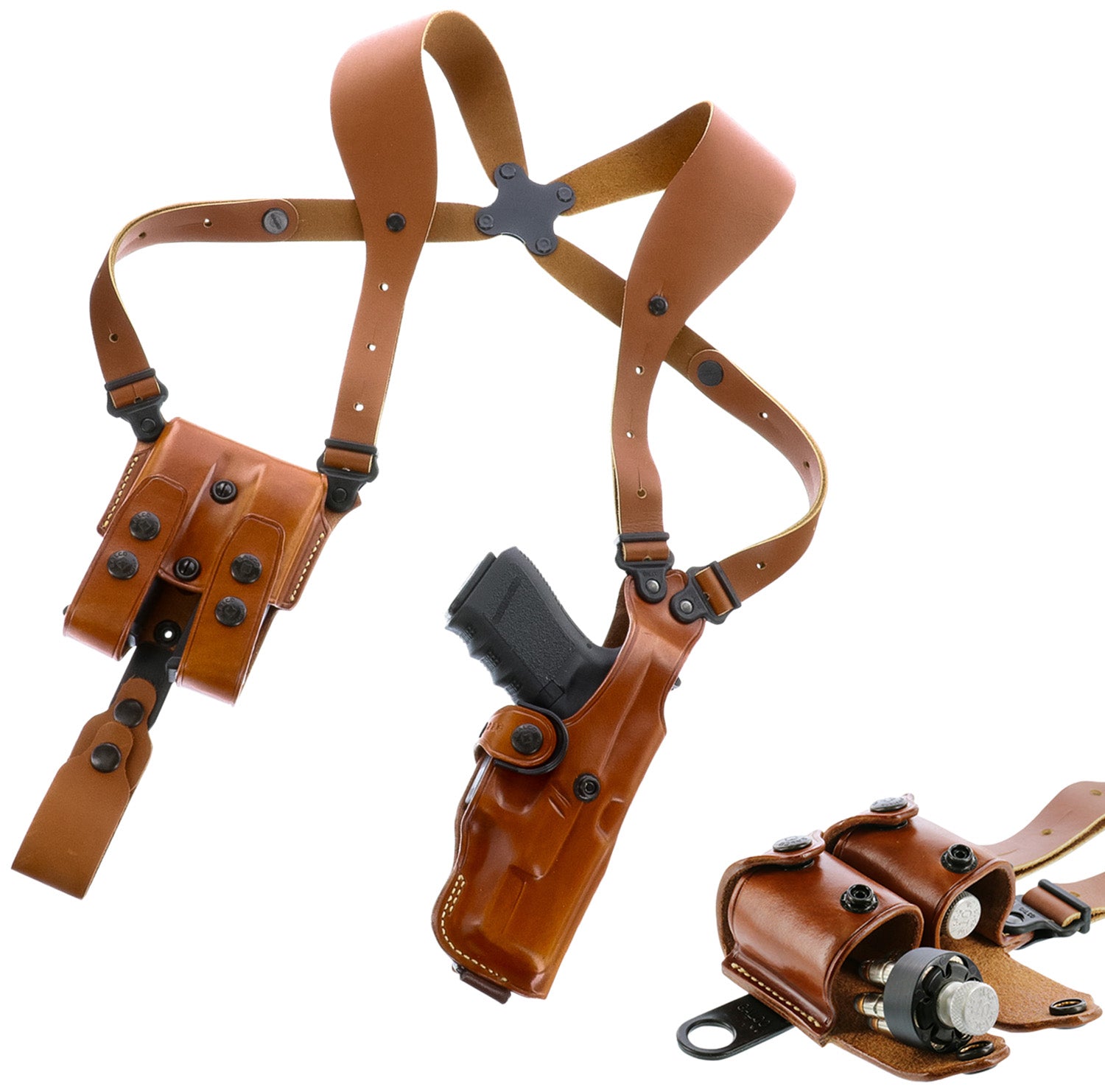 Galco VHS4212 VHS 4.0 Ambidextrous Shoulder Holster System Tan Leather Harness for 1911 5" Barrel Fits Chest Up To 56"