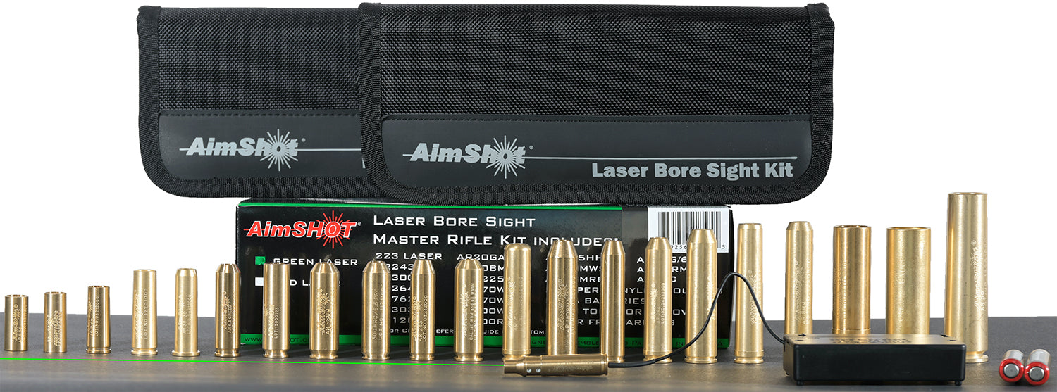 AimShot Master Kit Green 532nM Laser Bore Sight Multi-Caliber Rifle Kit