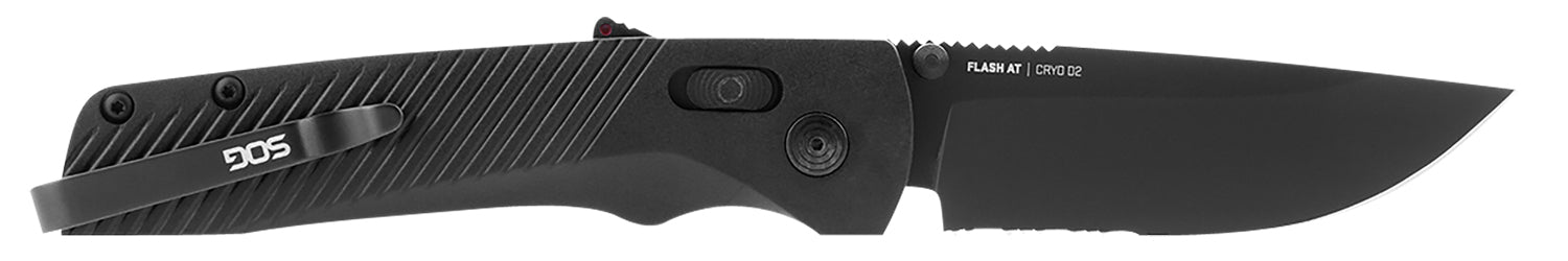 S.O.G Flash AT SOG11180241 Folding Knife 3.45" Part Serrated D2 Blade Blackout Handle AT-XR Lock