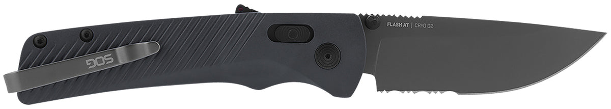 S.O.G Flash AT SOG11180641 Folding Knife 3.45" Part Serrated D2 Blade Urban Grey GRN Handle Pocket Clip