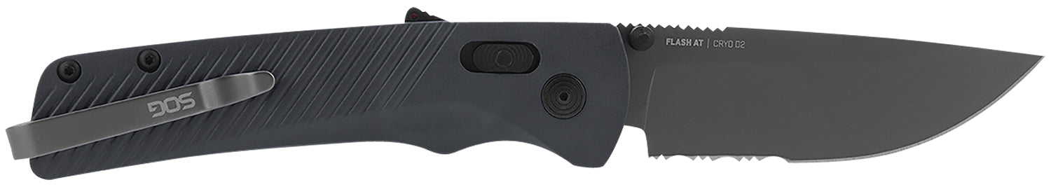 S.O.G Flash AT SOG11180641 Folding Knife 3.45" Part Serrated D2 Blade Urban Grey GRN Handle Pocket Clip