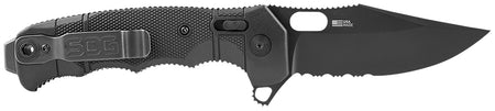 S.O.G SEAL XR Pocket Knife 3.90" Part Serrated Clip Point S35VN Stainless Blade Black Cerakote GRN Handle w/ Belt Clip
