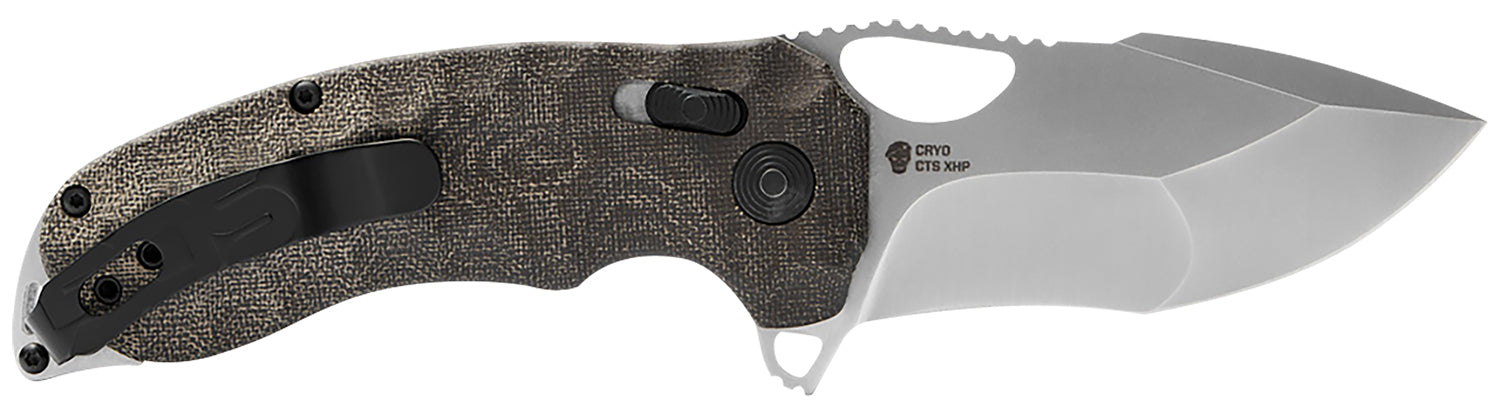 S.O.G Kiku XR Pocket Knife 3.03" Plain Satin Tanto CTS XHP Blade Deep Textured Green Micarta Handle w/ Belt Clip