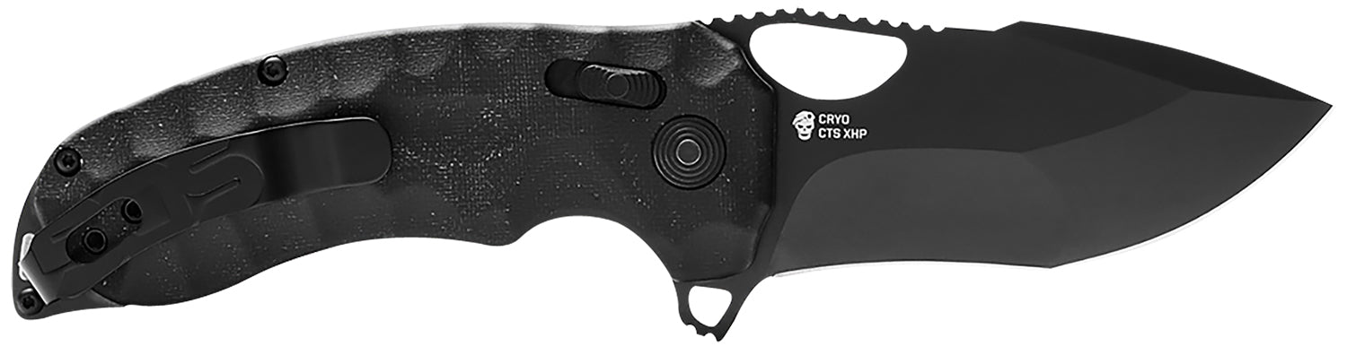 S.O.G Kiku XR Pocket Knife 3.03" Plain Satin Tanto CTS XHP Blade Deep Textured Black Micarta Handle w/ Belt Clip