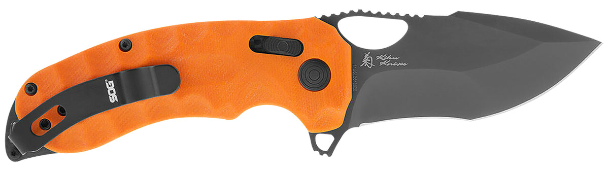 S.O.G Kiku XR LTE Pocket Knife 3.02" Plain Cryo Tanto CTS XHP Blade Blaze Orange Textured G10 Handle w/ Belt Clip