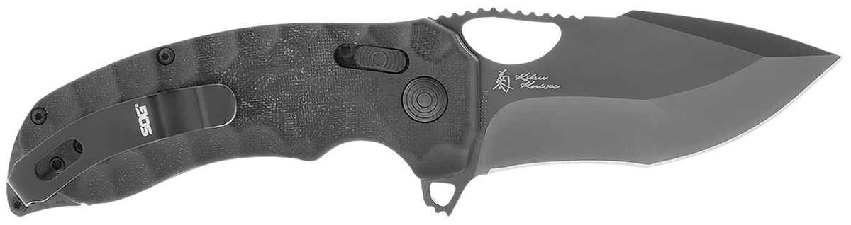 S.O.G Kiku XR LTE Pocket Knife 3.02" Plain Cryo Tanto CTS XHP Blade Deep Textured Black Micarta Handle w/ Belt Clip