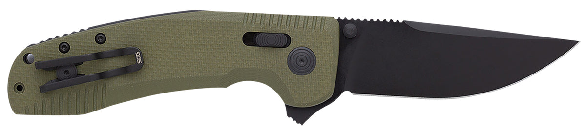 S.O.G SOG-TAC XR Tactical Folding Knife 3.39" Plain Clip Point Cryo D2 Blade OD Green G10 Handle w/ Pocket Clip