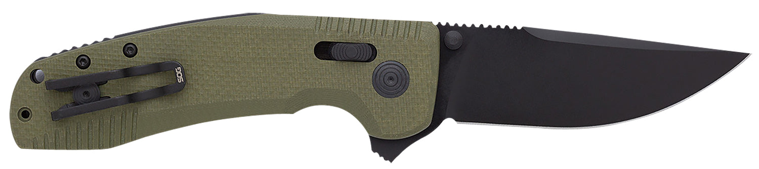 S.O.G SOG-TAC XR Tactical Folding Knife 3.39" Plain Clip Point Cryo D2 Blade OD Green G10 Handle w/ Pocket Clip