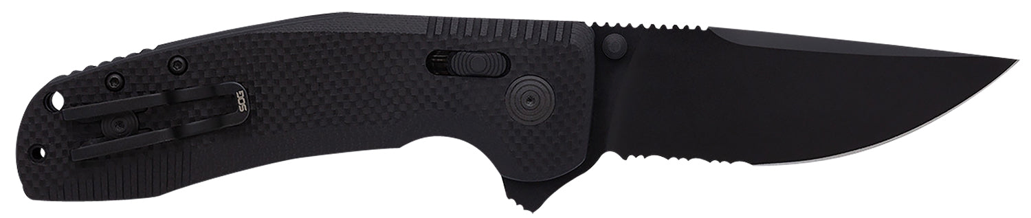 S.O.G SOG-TAC XR Tactical Folding Knife 3.39" Part Serrated Clip Point Cryo D2 Blade Blackout G10 Handle w/ Pocket Clip