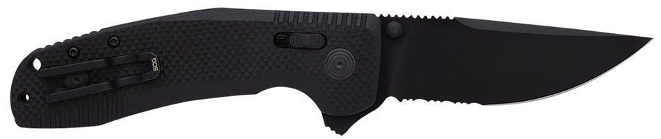 S.O.G SOG-TAC XR Tactical Folding Knife 3.39" Part Serrated Clip Point Cryo D2 Blade Blackout G10 Handle w/ Pocket Clip