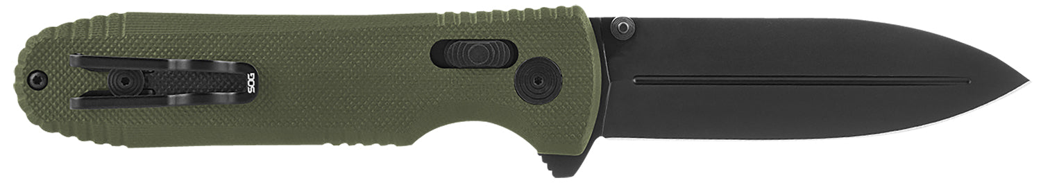 S.O.G Pentagon XR Tactical Folding Knife 3.60" Plain Spear Point Cryo CTS XHP Blade OD Green G10 Handle w/ Pocket Clip