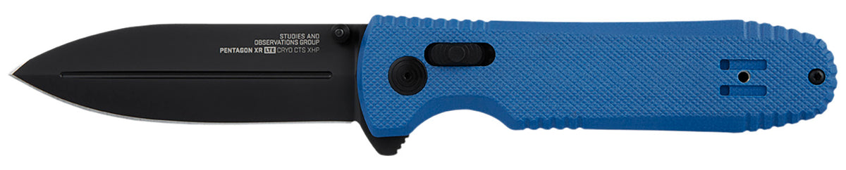 S.O.G Pentagon XR LTE Lightweight Folding Knife 3.60" TiNi Cryo Spear Point CTS XHP Blade Blue G10 Handle w/ Belt Clip