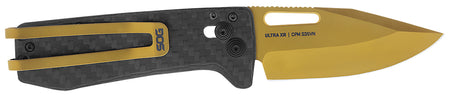S.O.G Ultra XR Slimline Folding Knife 2.80" Plain Clip Point Gold TiNi Cryo S35VN Blade Black Carbon Fiber Handle w/ Pocket Clip