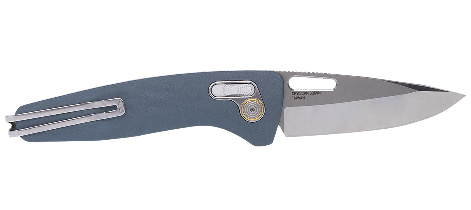 S.O.G One-Zero XR Premium Folding Knife 3.10" Satin Polished Cryo CPM S35VN Blade Smoke Gray Sculpted Aluminum Handle