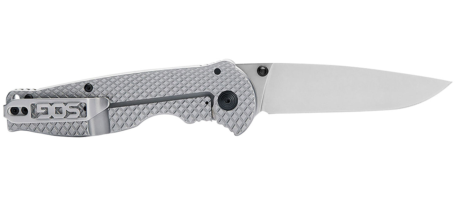 S.O.G Flash FL 3.40" Folding Pocket Knife Drop Point Plain 4116 SS Blade All-Metal Silver Handle