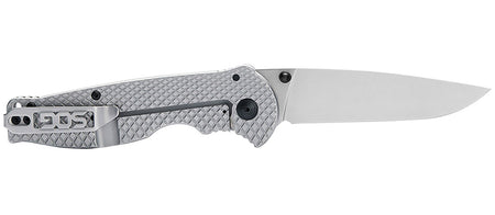 S.O.G Flash FL 3.40" Folding Pocket Knife Drop Point Plain 4116 SS Blade All-Metal Silver Handle