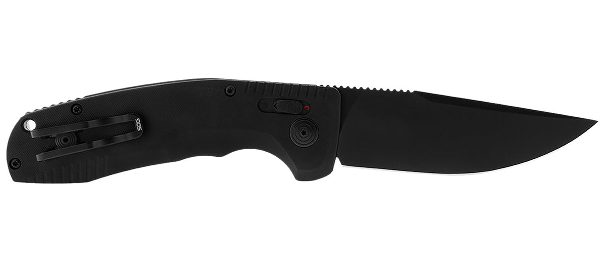 S.O.G SOG-TAC Auto 3.43" Folder Plain Black TiNi CRYO D2 Blade Micro-Textured Anodized Aluminum Handle