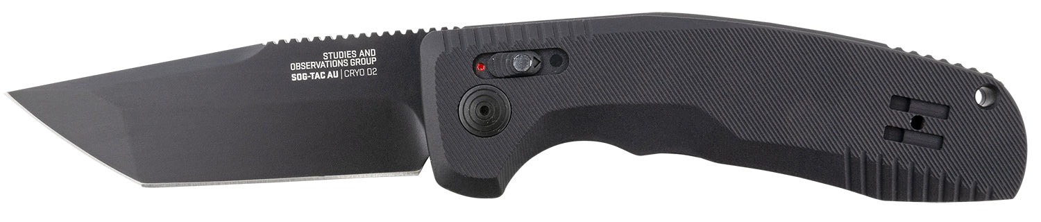 S.O.G SOG-TAC Auto 3.43" Folding Tanto Plain TiNi CRYO D2 Blade Black Anodized Aluminum Handle Includes Clip