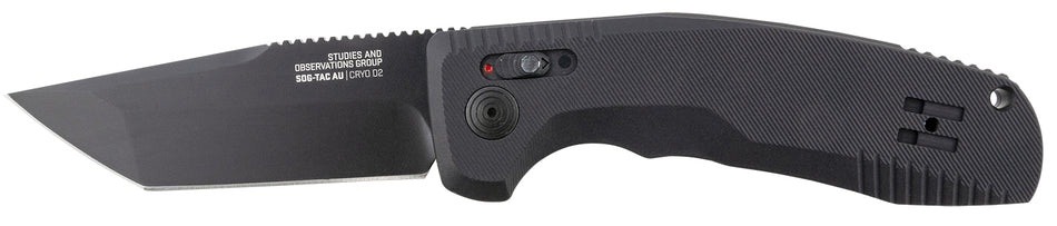 S.O.G SOG-TAC Auto 3.43" Folding Tanto Plain TiNi CRYO D2 Blade Black Anodized Aluminum Handle Includes Clip